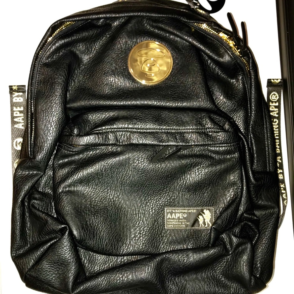 Aape by *A bathing ape leather black backpack - Picture 1 of 7